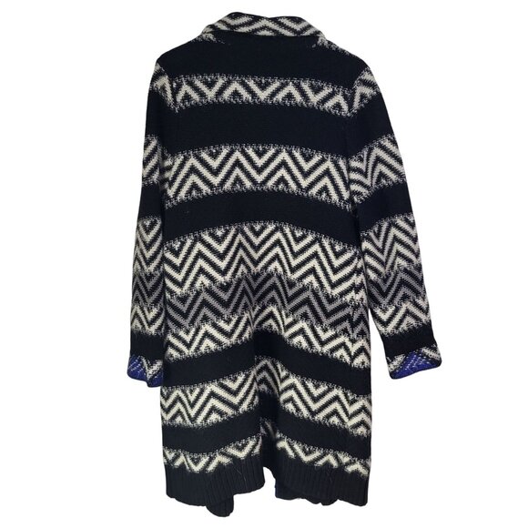 Chico's Size 2 Women's Black Blue Chevron Geometric Knit Long Cardigan Sweater - Picture 2 of 9